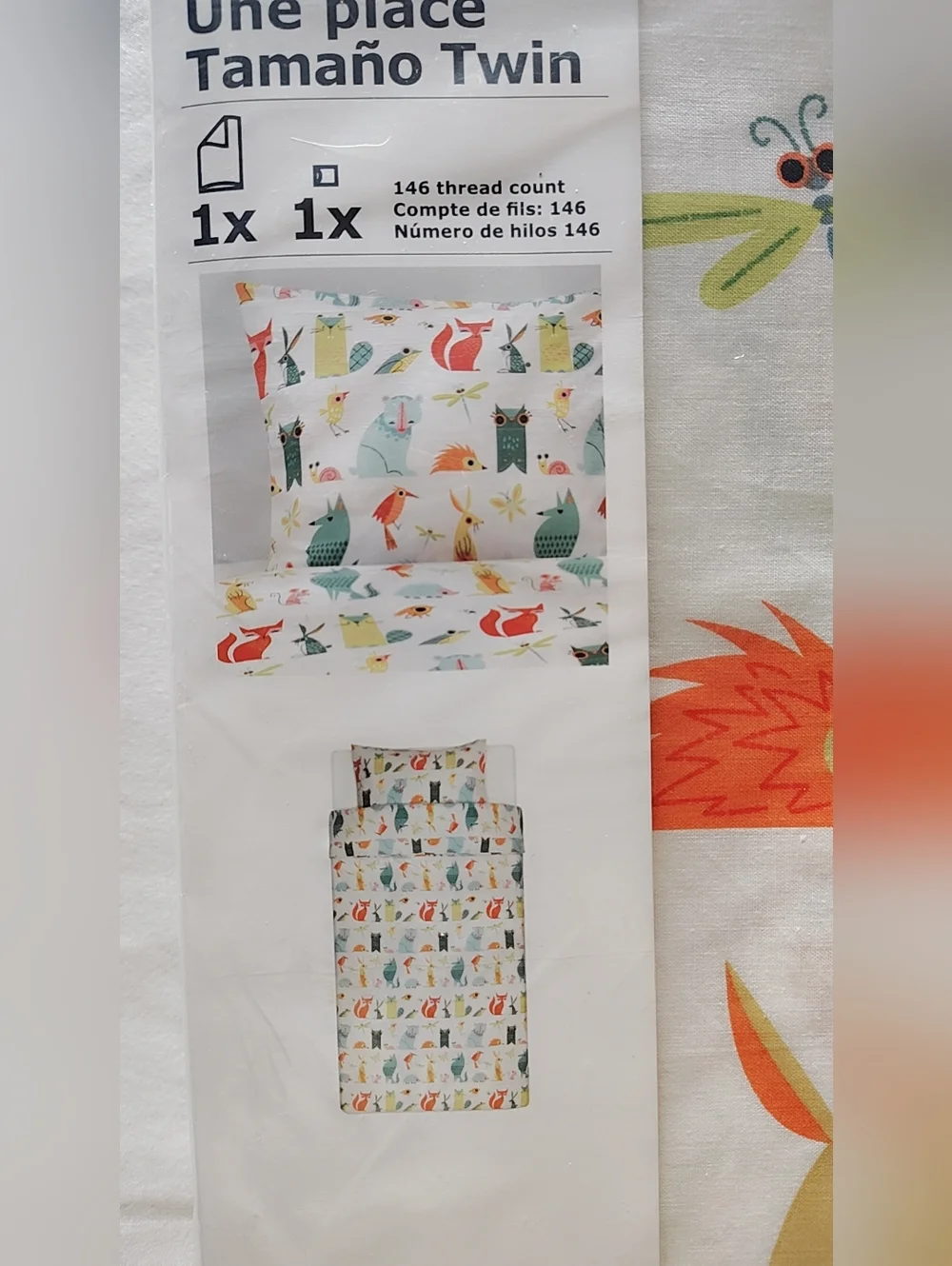 LÄTTJO Twin Duvet Cover - Woodland Animals Print in White, Orange, Green, Teal